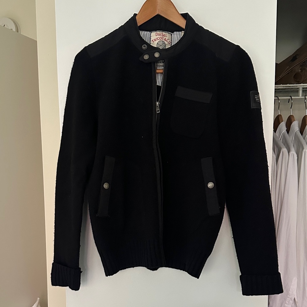 Diesel Black Wool Blend Full Zip Sweater